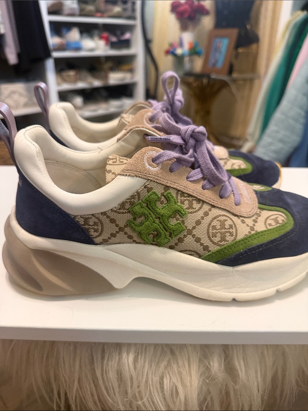 Tory Burch Multicolor Logo Chunky Sneaker in Beige, Green & Lavender